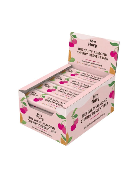 Bio Salty Almond & Cherry Dessert Bar 23% Protein Box 12 Stück – veganer Proteinriegel mit Mandeln & Kirschen ⚠️Produkt wird ungekühlt verschickt⚠️